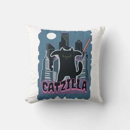 Catzilla King of Unstoppable Claws Throw Pillow