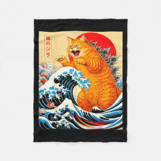 Catzilla orange cat japanese art for men women kid fleece blanket