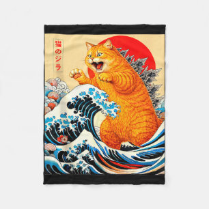 Catzilla orange cat japanese art for men women kid fleece blanket