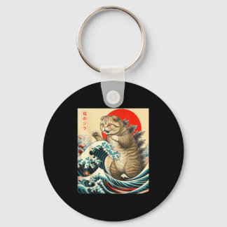 Catzilla Scottish Fold Cat Japanese Art Gifts For  Keychain