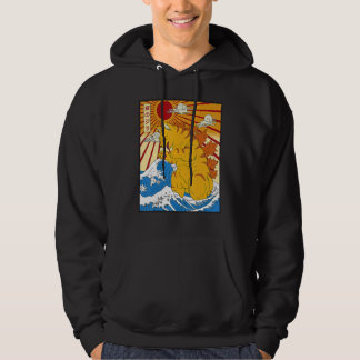 Catzilla Vintage Cute Cat Japanese Sunset Hoodie