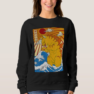 Catzilla Vintage Cute Cat Japanese Sunset Sweatshirt