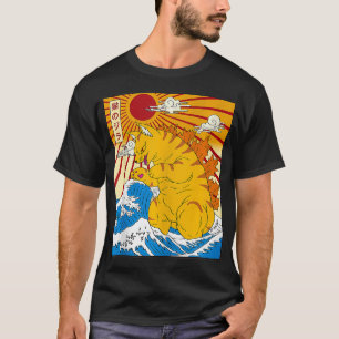 Catzilla Vintage Funny Cute Cat Art Japanese Sunse T-Shirt