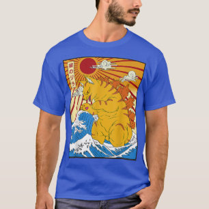 Catzilla Vintage Funny Cute Cat Art Japanese Sunse T-Shirt