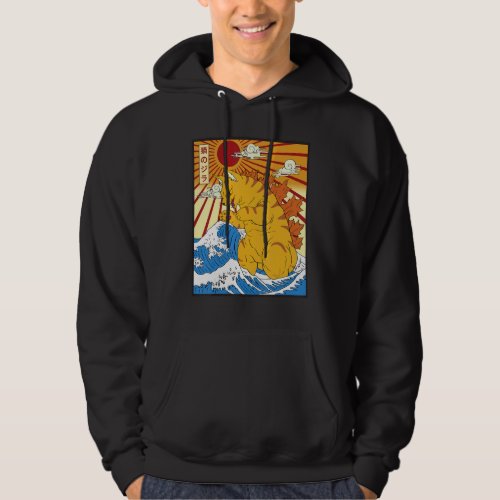 Catzilla Vintage Funny Cute Cat Japanese Sunset Hoodie