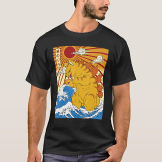 Catzilla Vintage Funny Cute Cat Japanese Sunset T-Shirt