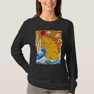 Catzilla Vintage Funny Cute Cat Japanese Sunset T-Shirt