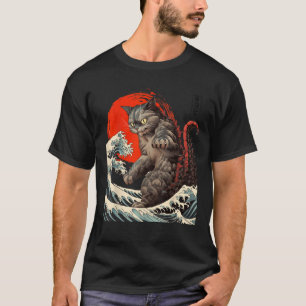 Catzilla vs The Great Wave Hokusai Japanese Kaiju T-Shirt