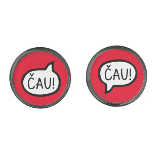 ČAU! Latvian, Slovak, Latvia, Speech Bubble Cufflinks