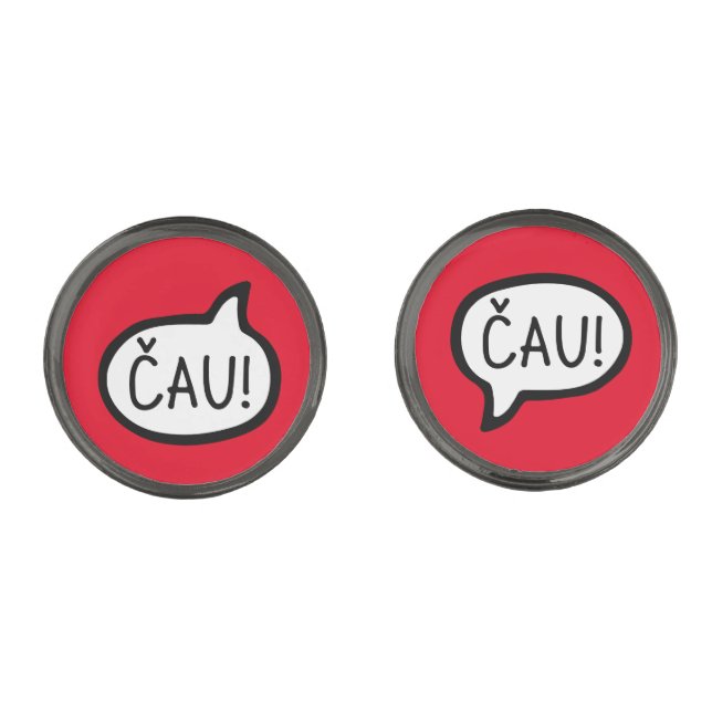 ČAU! Latvian, Slovak, Latvia, Speech Bubble Cufflinks (Front)