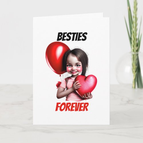 Caucasian girl besties forever red heart kids  holiday card