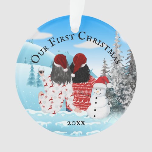 Caucasian lesbian couple snowman DIY photo Ornamen Ornament