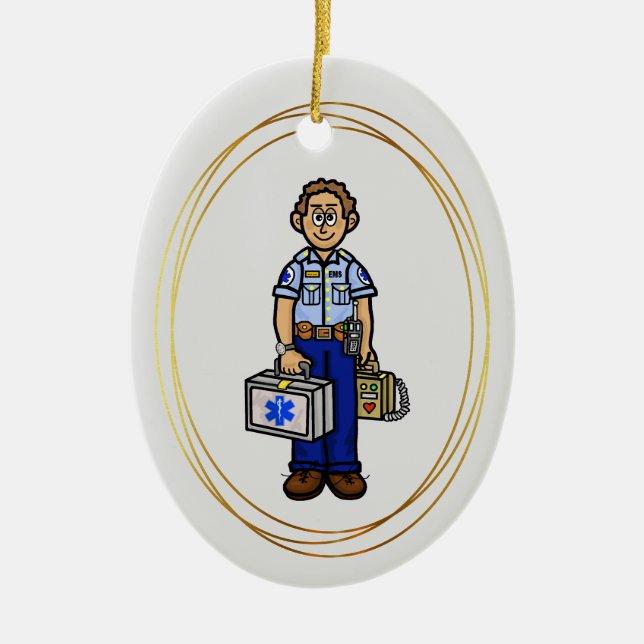 Caucasian Male EMS Paramedic Ornament (Front)