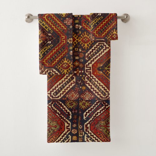Caucasian rug design in warm colors bath towel set