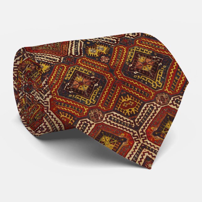 Caucasian rug design in warm colors neck tie (Rolled)