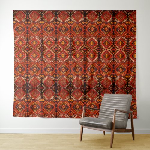 Caucasian rug design in warm colors  tapestry