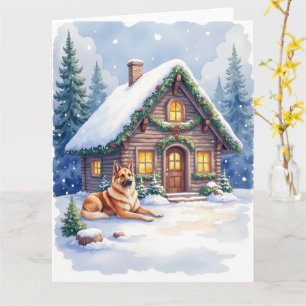Caucasian Shepherd Dog Mountain Cabin Christmas Card