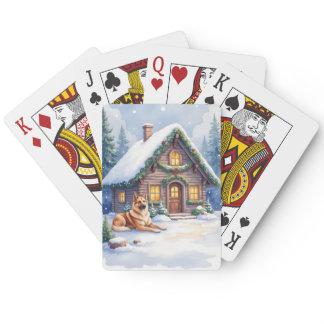 Caucasian Shepherd Dog Mountain Cabin Christmas Poker Cards