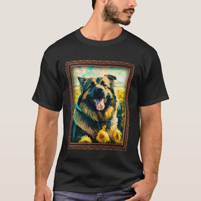 Caucasian Shepherd Painting Sunflower Flower Mom W T-Shirt (Front)