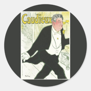 Caudieux by Toulouse Lautrec, Vintage Art Nouveau Classic Round Sticker