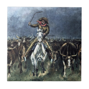Caught in a Stampede Western Art by Frederic Remin Ceramic Tile