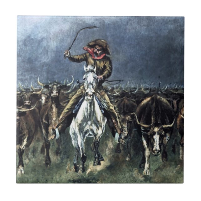Caught in a Stampede Western Art by Frederic Remin Ceramic Tile (Front)