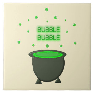 Cauldron and Bubbling Green Brew Halloween Ceramic Tile