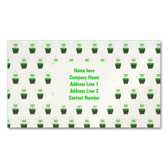 Cauldron and Bubbling Green Brew Halloween Custom Business Card Magnet (Front)