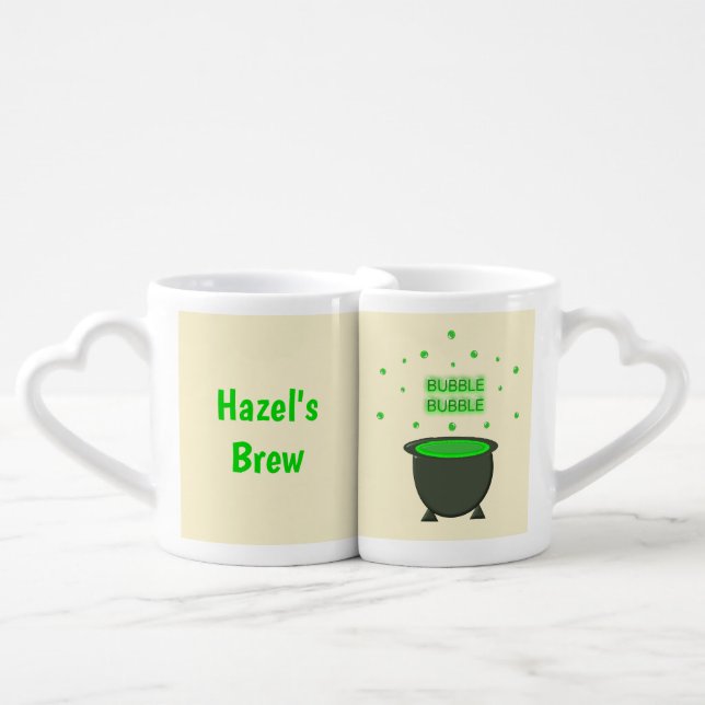 Cauldron and Bubbling Green Brew Halloween Custom Coffee Mug Set (Front Nesting)