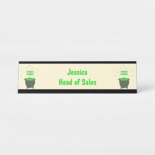 Cauldron and Bubbling Green Brew Halloween Custom Desk Name Plate