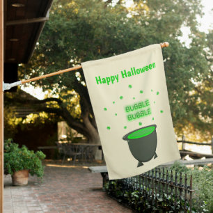 Cauldron and Bubbling Green Brew Halloween Custom House Flag
