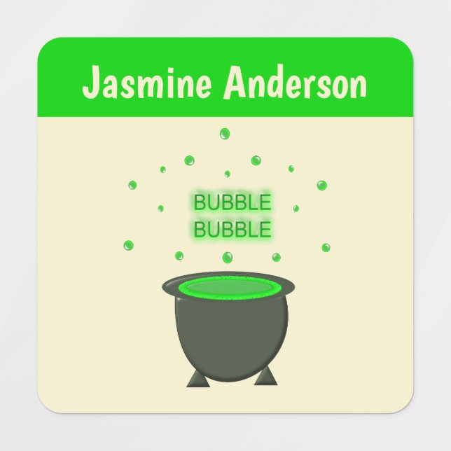 Cauldron and Bubbling Green Brew Halloween Custom Labels (Design 1)