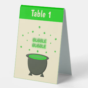 Cauldron and Bubbling Green Brew Halloween Custom Table Tent