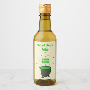 Cauldron and Bubbling Green Brew Halloween Custom Wine Label
