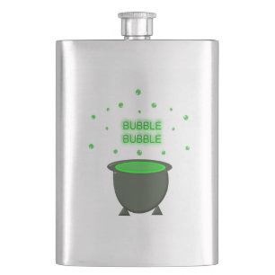 Cauldron and Bubbling Green Brew Halloween Flask