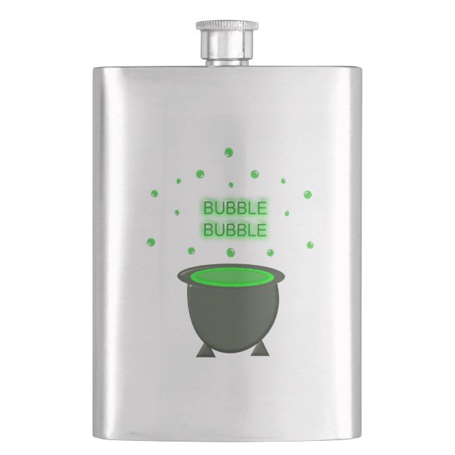 Cauldron and Bubbling Green Brew Halloween Flask (Front)