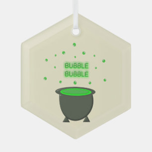 Cauldron and Bubbling Green Brew Halloween Glass Ornament
