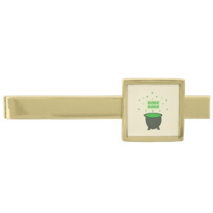 Cauldron and Bubbling Green Brew Halloween Gold Finish Tie Bar
