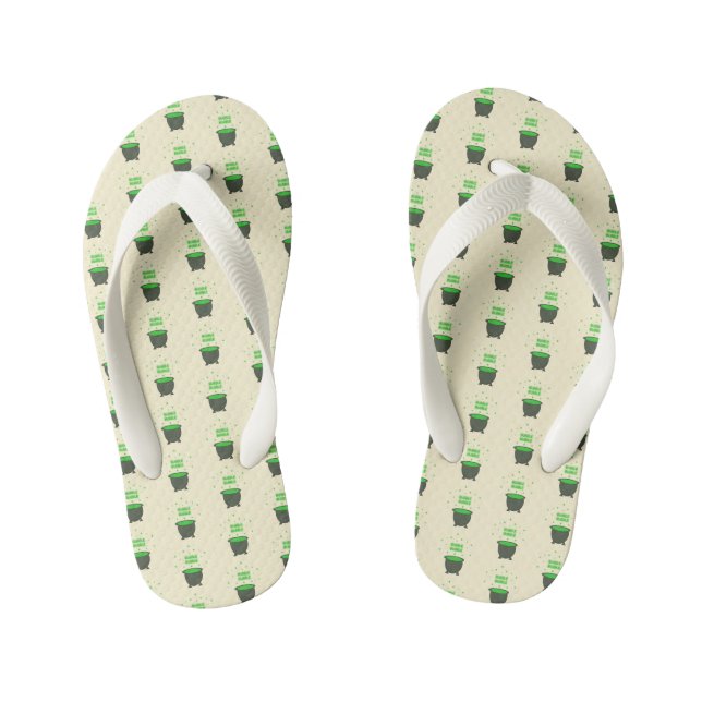 Cauldron and Bubbling Green Brew Halloween Kid's Flip Flops (Footbed)
