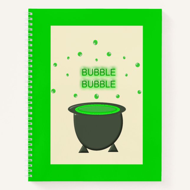Cauldron and Bubbling Green Brew Halloween Notebook (Front)