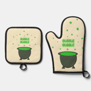 Cauldron and Bubbling Green Brew Halloween Oven Mitt & Pot Holder Set