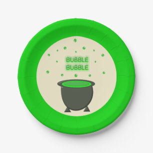 Cauldron and Bubbling Green Brew Halloween Paper Plates