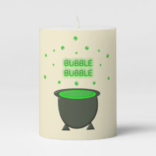 Cauldron and Bubbling Green Brew Halloween Pillar Candle
