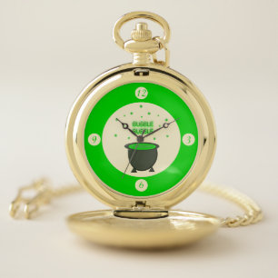 Cauldron and Bubbling Green Brew Halloween Pocket Watch