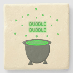 Cauldron and Bubbling Green Brew Halloween Stone Coaster