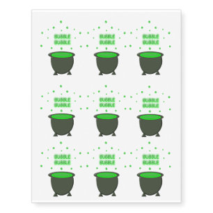 Cauldron and Bubbling Green Brew Halloween Temporary Tattoos