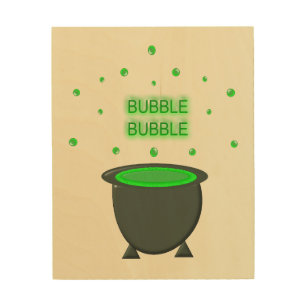 Cauldron and Bubbling Green Brew Halloween Wood Wall Art