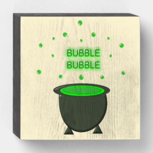 Cauldron and Bubbling Green Brew Halloween Wooden Box Sign