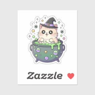 Cauldron Cutie – Chubby Kitten in a Bubbling Witch Sticker