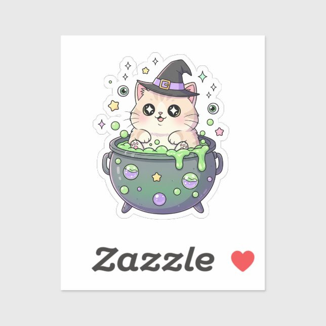 Cauldron Cutie – Chubby Kitten in a Bubbling Witch Sticker (Sheet)